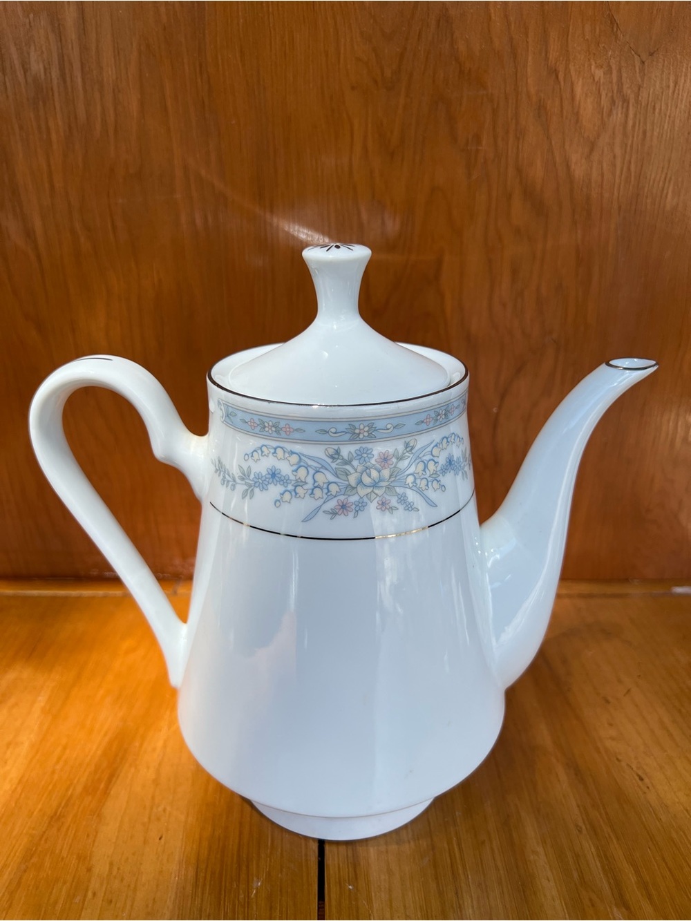 White Floral Porcelain Teapot with Silver Trim